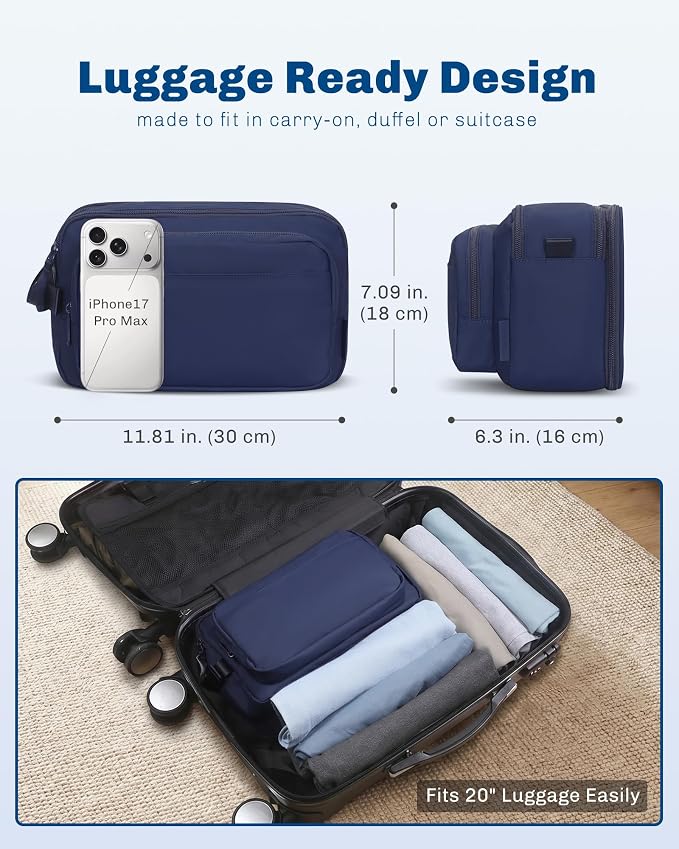 Hynes Eagle 9L Large Toiletry Bag for Men Women Durable Travel Shaving Dopp Kit Water-Resistant Makeup Bag Organizer Case for Grooming Accessories Navy Blue - Image 5