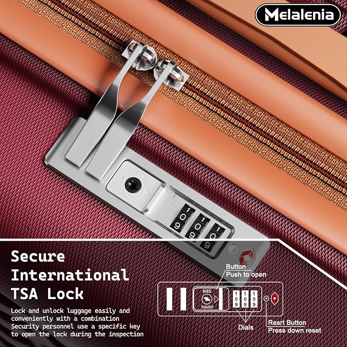 Melalenia Luggage Sets 7 Piece Hard Shell Carry on Suitcase with Spinner Wheels and TSA Lock, Lightweight Travel Duffel Bag for Women, Men, Red Brown - Image 5