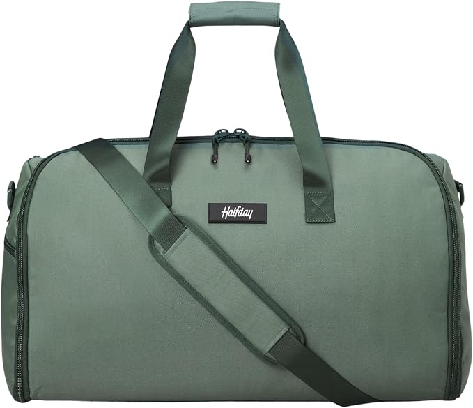 Halfday Convertible 2-in-1 Garment Duffel Weekender Bag 40L: Wrinkle-Free Travel (Hanging Suit Compartment, Shoe Pockets, Trolley Sleeve), Durable & Water-Resistant Carry-on, Cactus by HalfdayTravel