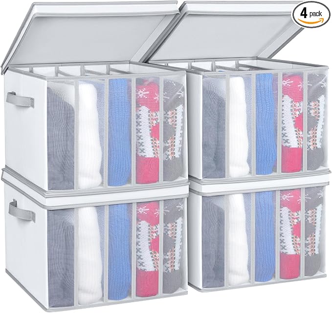 Univivi Large Size Wardrobe Clothes Organizer, 5 Grids Sweater Organizer for Closet with Handles, Support Boards and Lids, Foldable Closet Organizers for Sweaters, Pants, T-shirt, Hoodie- 4 Pack by Univivi
