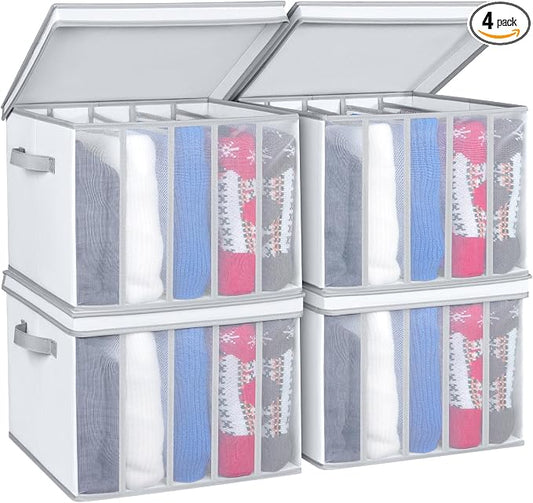 Univivi Large Size Wardrobe Clothes Organizer, 5 Grids Sweater Organizer for Closet with Handles, Support Boards and Lids, Foldable Closet Organizers for Sweaters, Pants, T-shirt, Hoodie- 4 Pack by Univivi