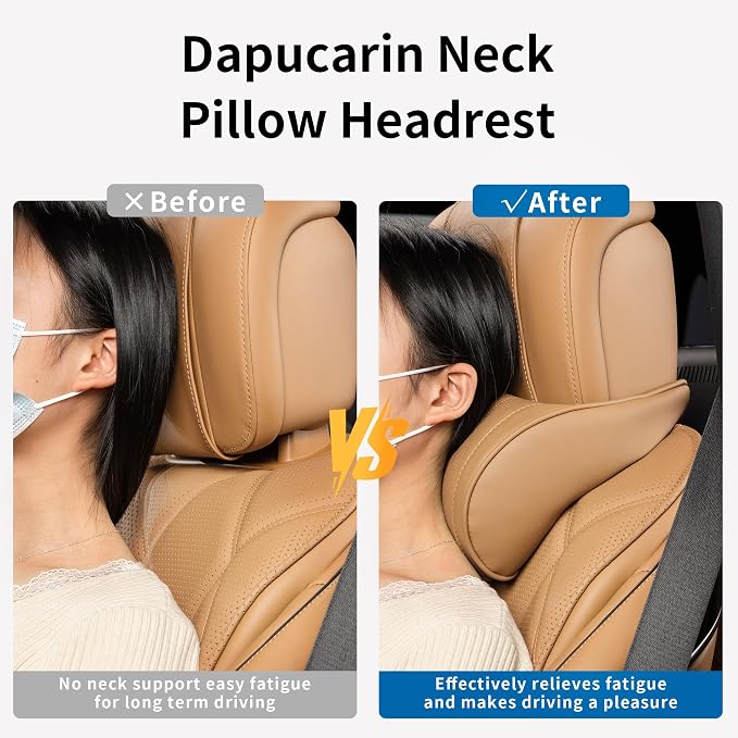 Car Headrest Pillow for Driving Memory Foam Palomino Brown 1 Pack | Soft Comfortable Leather Seat Head Rest Pillow Headrest Travel Neck Support Cushion for Most Cars SUV Home Office Chair - Image 7