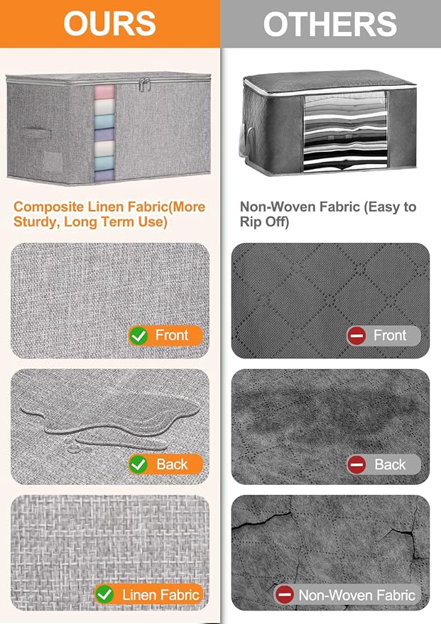 punemi Comforter Storage Bag, Large Blanket Storage Bags with Sturdy Structure, Zipper & 2 Handles for King/Queen Comforters, Quilts, Duvets, Pillows, Bedding and Clothes, 21.7x14.2x11.8in, 2 Pack - Image 5
