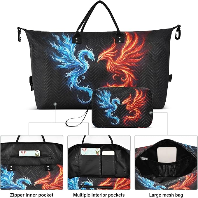 Fire Phoenix Travel Duffle Bag for Men Women Gym Bag with Storage Bag Weekender Bag Carry on Bags for Travel Trip Gym Yoga - Image 2