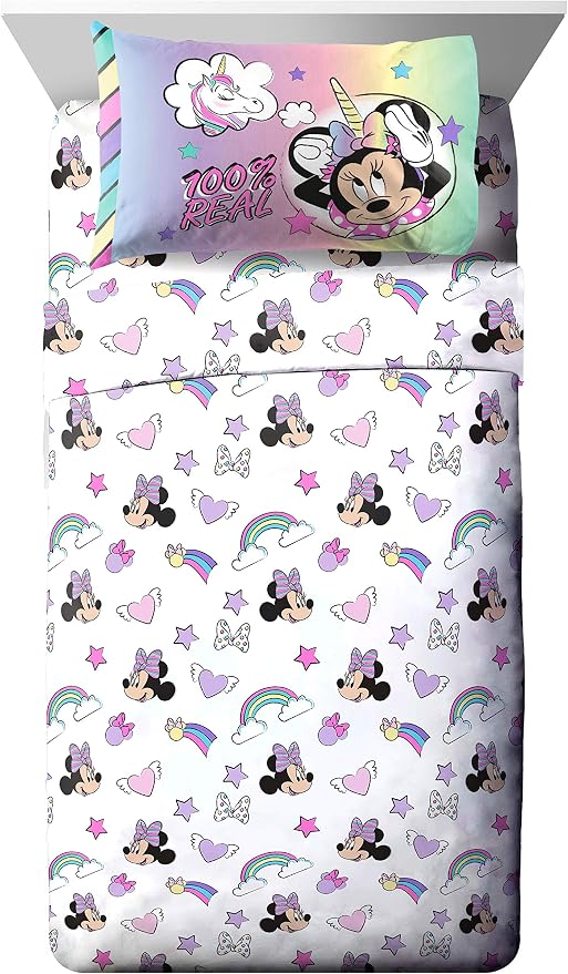 Disney Minnie Mouse Full Size Comforter Set 7 Piece Kids Bedding, Pink | Unicorn, Comforter Sheets Shams Pillowcases, Official Product, Soft Microfiber, Machine Washable, Girls Gift - Image 4