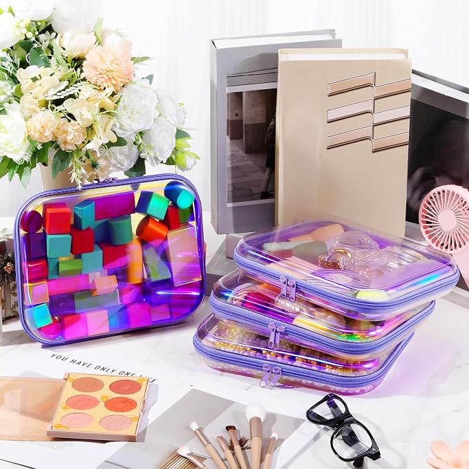 Hoolerry 4 Pcs Hard Clear Zipper Case Makeup Bags Plastic Zipper Pouch Transparent Storage Box Containers for Cosmetics, Snacks, Building Blocks, Puzzles(Clear,9.8 x 7.9 x 2 in,Purple Laser) - Image 6