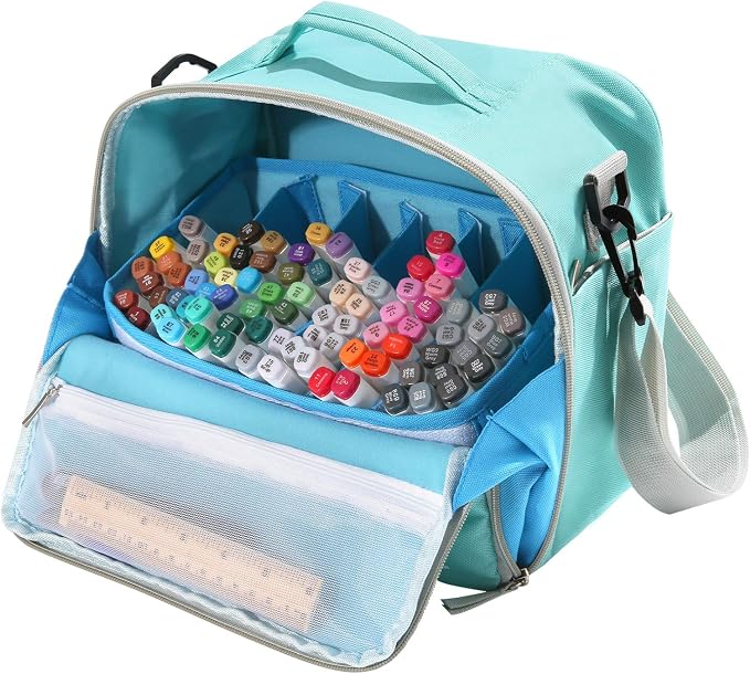 Togood Marker Organizer Bag - Large Storage Crossbody Tote for Marker Pens 130PCS+, Portable Art Supplies Case for Pens, Pencils, Books. Light Green by Togood