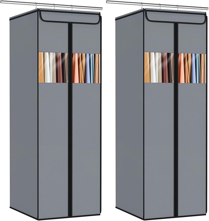 Zilink Garment Bags for Hanging Clothes 54" Hanging Garment Bags for Closet Storage with Clear Window Space Saving Hanging Storage Bags for Suits, Coats, Dresses, Grey, 2-Pack by Zilink
