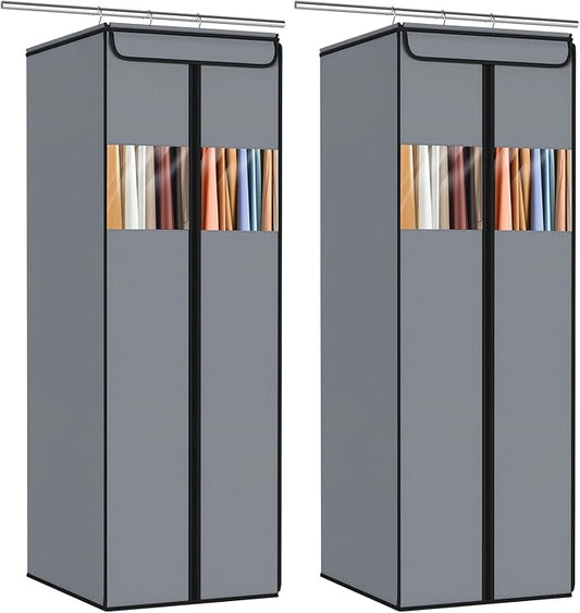 Zilink Garment Bags for Hanging Clothes 54" Hanging Garment Bags for Closet Storage with Clear Window Space Saving Hanging Storage Bags for Suits, Coats, Dresses, Grey, 2-Pack by Zilink