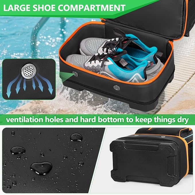 Smasrob 35L Swim Bag, Swim Backpack with Hard Shoe Compartment, Orange | 2 Insulated Sections, Multiple Pockets, for Boys and Girls - Image 2