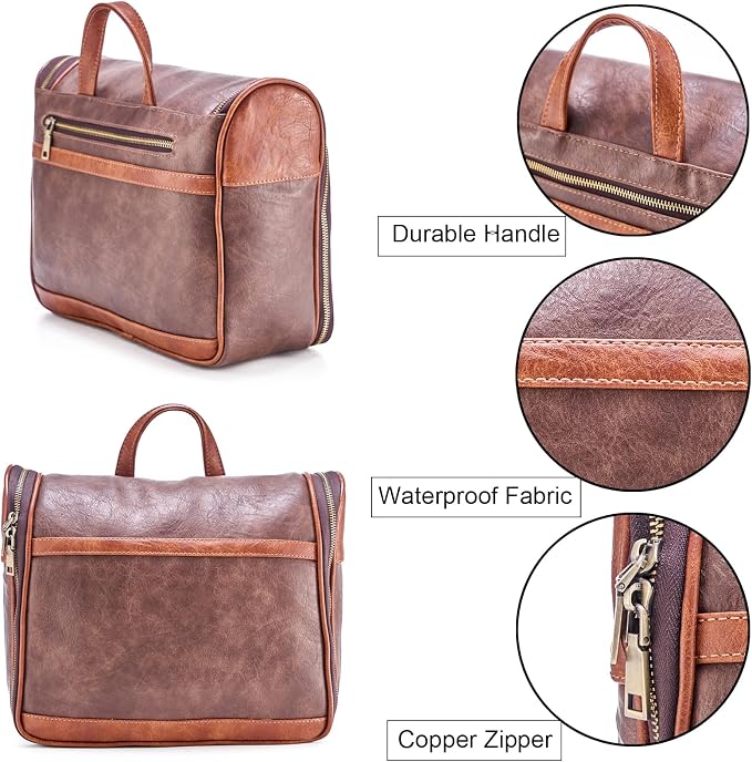 EURYNOME Personalized Hanging Toiletry Bag for Women and Men, Large PU Leather Toiletries Organizer, Water-resistant Bathroom Shaving Kit for Cosmetics, Makeup Case - Image 6