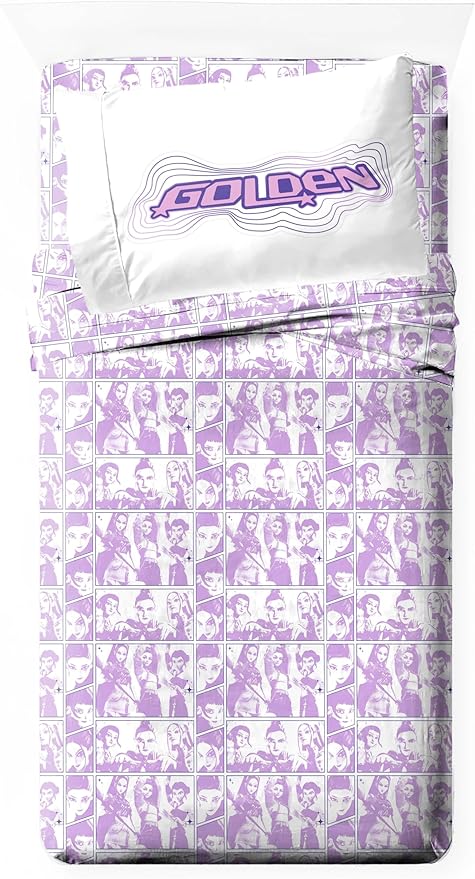 Jay Franco Kpop Demon Hunters Kids 3 Piece Twin Sheet Set, White | Super Soft Breathable Microfiber, Deep Pocket, Flat Sheet, Pillowcase, Machine Washable Kids Bedding (Officially Licensed) by JayFranco