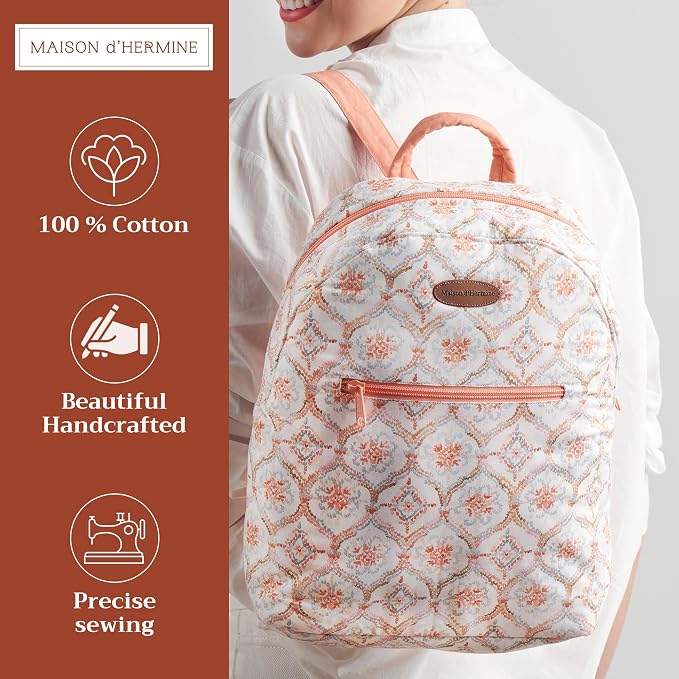 Maison d' Hermine Backpack for Women Men Cotton Shoulder Multipurpose Rucksack with Small Pouch Lightweight Multi Pocket Bag for Travel Work Beach Perfect for Spring Summer (Fair Isle) - Image 2