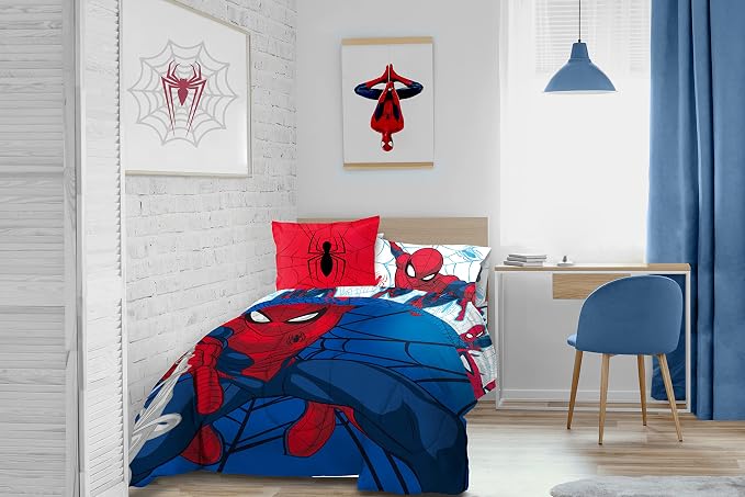 Marvel Spiderman Twin Comforter Set 5 Piece Kids Bedding for Boys, Blue | Bed in a Bag, Comforter Sheets Sham Pillowcase, Official Brand, Soft Microfiber, Machine Washable, Easy Care, Boys Gift - Image 7