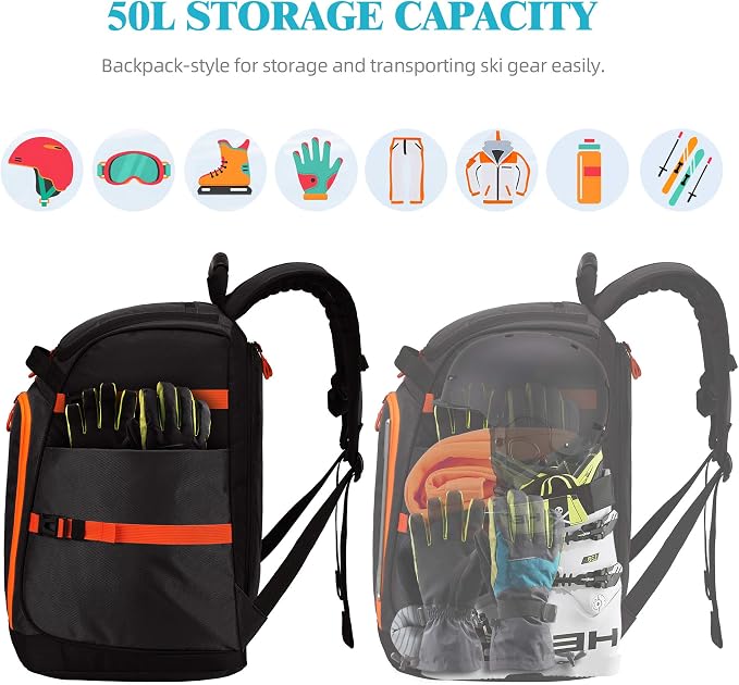 TurnWay Ski/Snowboard Boot Backpack/Ski Boot Backpack | Excellent for Store All Gear | Travel with Waterproof Exterior, Reflective Strip for Men, Women and Youth - Image 6