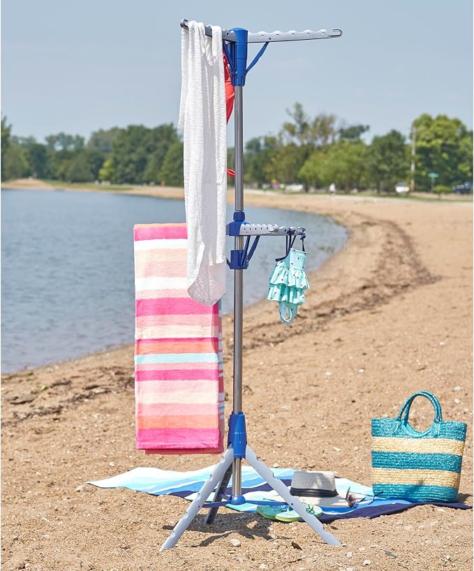 Household Essentials 5012-1 Portable 2-Tier Clothes Drying Rack Tri-pod | Dry Wet Laundry or Hang Clothes | Silver and Blue - Image 5
