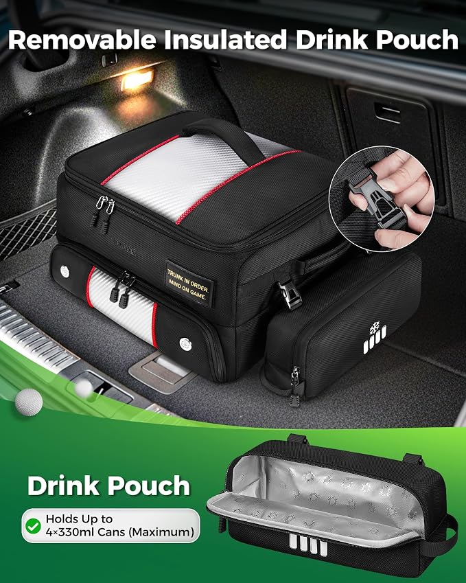 YOREPEK Upgraded Golf Trunk Organizer, Golf Gifts for Men, with Removable Insulated Pouch&Dust-Proof Protective Layer, Multi-Compartment fits 2 Pairs of Shoes, Golf Accessories - Image 5