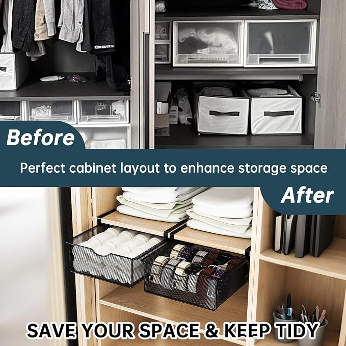 2 Pack Underwear Sock Drawer Organizer Set, Pull-Out Storage Baskets for Bra & Clothing, Closet & Dorm Room Organization Essentials(Black) - Image 7