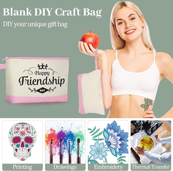 Silkfly 48 Pcs Cotton Canvas Makeup Bags Cosmetic Zipper Bags 10.2 x 5.5 x 2'' Blank DIY Pouch Bulk Pencil Case with Bottom Travel Toiletry Pouch for Women Craft Decor Gift (12 Colors) - Image 6