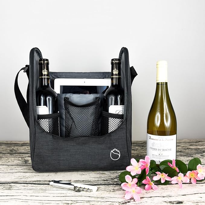 Insulated Wine 3 or 6 Bottle Carriers Tote Travel Cooler Gift Bag For Airplane Liquor With Padded Shoulder Strap - Image 9