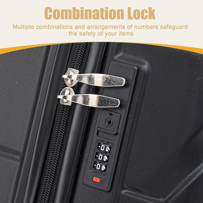 GDFStudio 28" ABS Hardshell Checked Luggage, Large Capacity Travel Suitcase with Scratch Resistant Surface, 360° Silent Spinner Wheels, Combination Lock, Telescopic Handle and Side Hooks, Black - Image 8