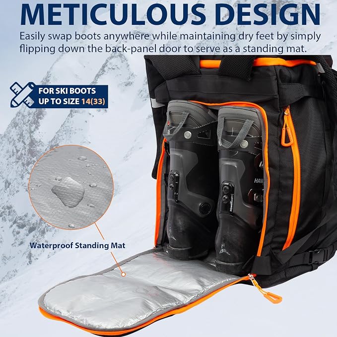 Ski Boot Bag, 70L Snowboard Boot Backpack, Waterproof Ski Boot Bag Backpack, Ski & Snowboard Boots Travel Backpack for Ski Helmets, Goggles, Gloves, Apparel & Accessories for Adults & Youth - Image 5