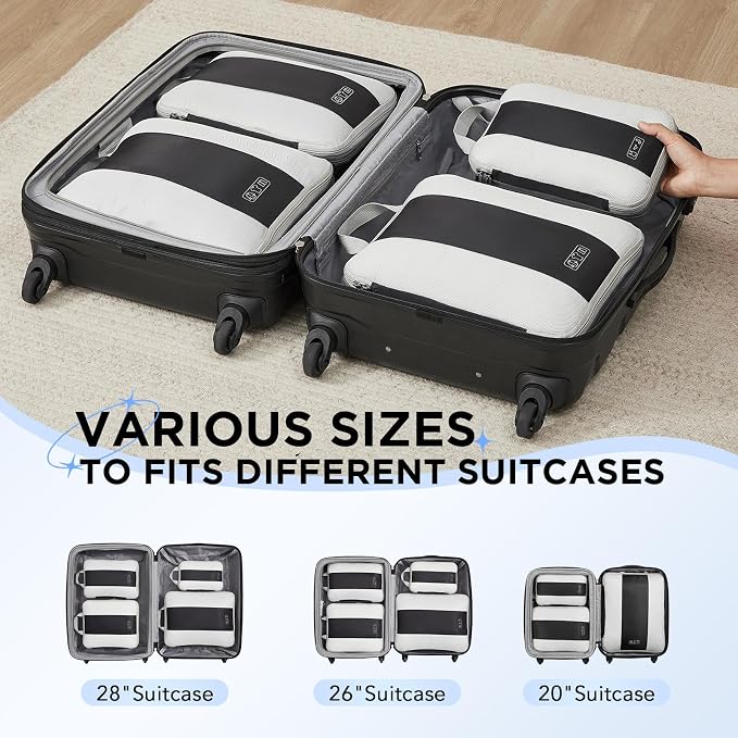 OlarHike 4 Set Compression Packing Cubes for Travel Essentials,Compressible Expandable Space Saver Bags for Organizing Clothes,Luggage Suitcase Garment Bags with Over 1000 pcs Mesh Holes(Black) - Image 6