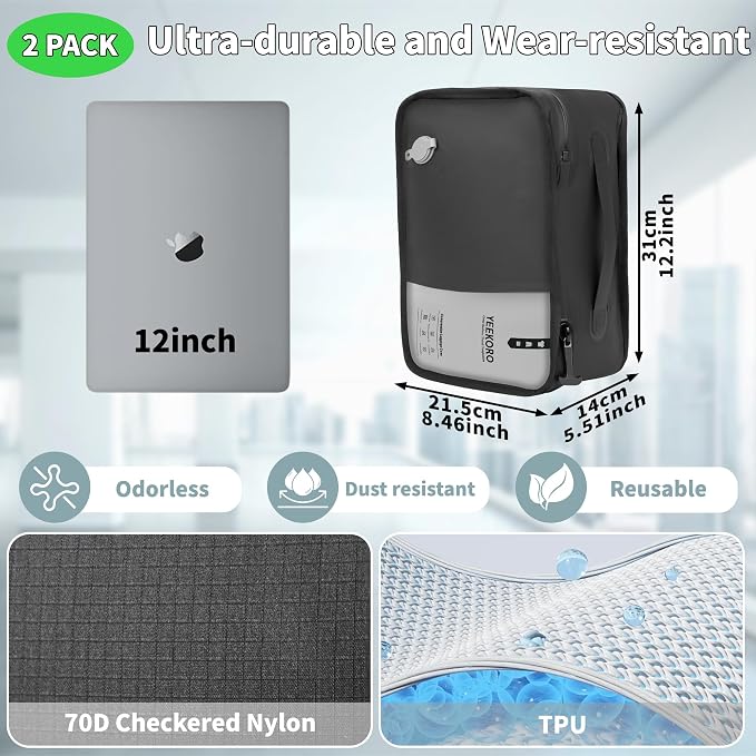 Compression Packing Cubes for Travel, Small Vacuum Bags for Business Trip, 12 Inch Professional IP67 Reusable Packing Cubes, Organizer Bags for Luggage for Women & Men(2 PACK, No Pump) - Image 2