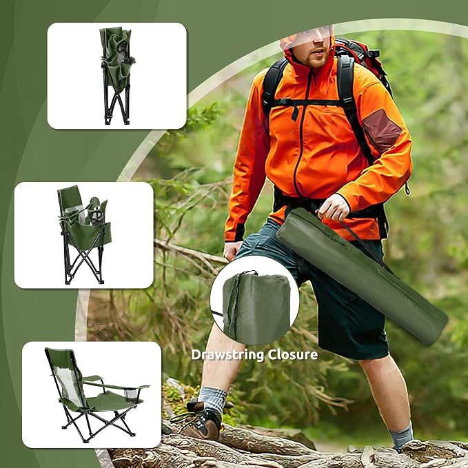 HaSteeL Folding Beach Chair Set of 2, Foldable Green Camping Chairs for Outside, Low Beach Chair Portable for Adults Fishing, Picnic, Outdoor BBQ, Travel, Sports, Cup Holder & Storage Bag - Image 6