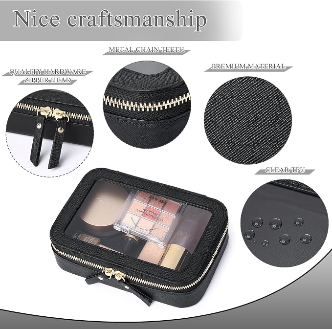 Clear Makeup Bag Small Cosmetic & Toiletry Bag Waterproof Travel Case Women's Pouch Organizer Makeup Bag for Car with Zipper (Black, Small) - Image 5