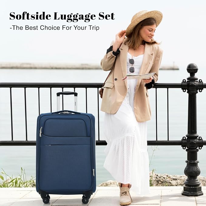 Merax 4-Piece Expandable Luggage Set,Softside Suitcase,Deep Blue | 18" 22" 26" 30" Lightweight Luggage with Spinner Wheels,Suitcase Set with TSA Lock,Front Pocket & Interior Organization - Image 2