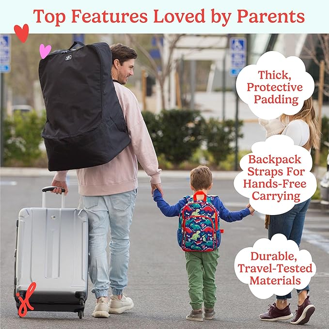 J.L. Childress Padded Backpack Car Seat Bag - Car Seat Travel Bag for Airplane, Cover Fits Most Baby & Infant Carriers & Boosters, Airport Accessories for Gate Check or Baggage Check - Ultimate, Black - Image 2