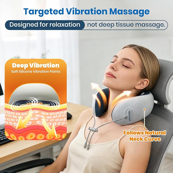 Medicane Neck Travel Pillow with Massage, Neck Pillows with Heat & Gentle Vibration Massage with Ergonomic Foam, Perfect for Airplane, Car, Office, Home, Pain Relief,Sleeping,Traveling,Long Flight - Image 4