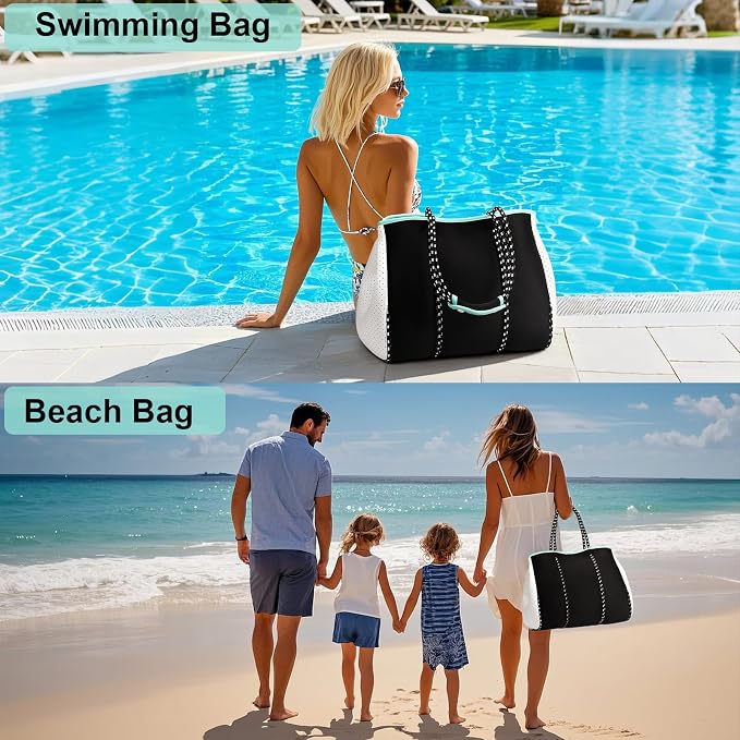 IBFUN Neoprene Bag, Large Multipurpose Beach Bag Neoprene Tote Bag with Inner Pocket for Women/Pool - Image 7