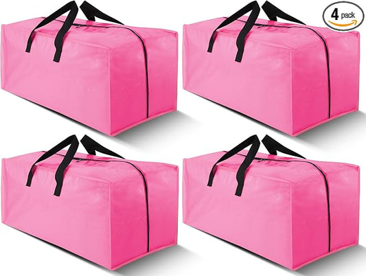 Cosy Family 4 Pack Heavy Duty Extra Large Moving Bags with Backpack Straps - Strong Handles & Zippers, Storage Totes For Space Saving, Fold Flat, Alternative to Moving Box, Pink by Cosy+Family