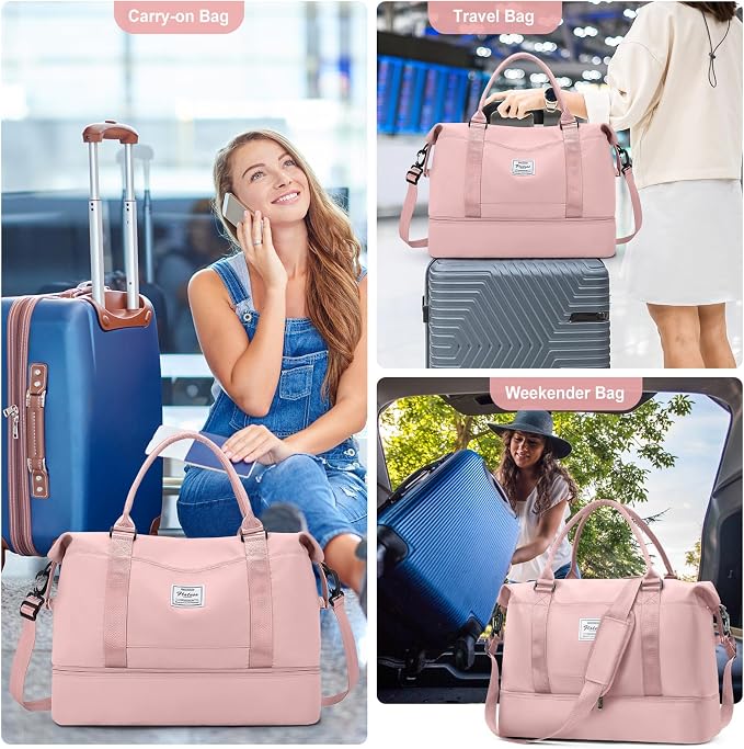 Travel Duffel Bag with Shoes Compartment,Weekender Bags for Women Travel | Overnight Carry-On Bag with Toiletry Bag, For Spirit Airlines 18x14x8 Personal Item Bag - Image 8