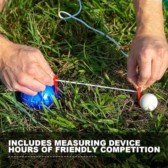 100mm Bocce Ball Set Regulation Size and Weight with 8 Resin Bochie Balls, Pallino, Carrying Bag, Measuring Rope, Gift for Family Backyard Lawn Yard Beach Bocci Games (Multi Colors, 2-8 Players) - Image 6
