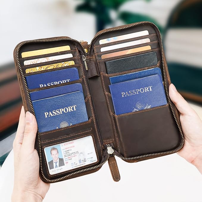 Polare Full Grain Leather Family Passport Holder Travel Wallet and Documents Organizer RFID Blocking Case Fits 6 Passports - Image 7