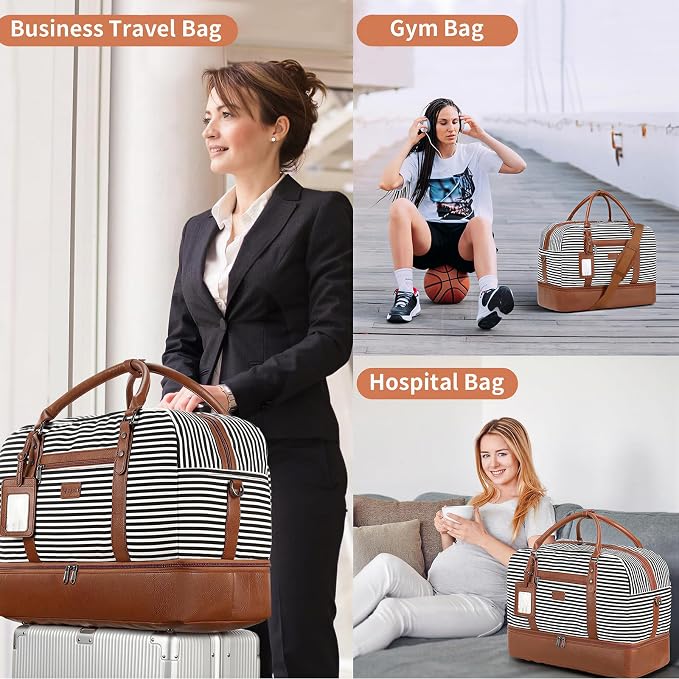 Wogarl 4PCS Weekender Bags for Women Large Overnight Weekend Travel Duffel Carry on Shoulder with Shoe Compartment Canvas Toiletry Bag for Travel Business Gym - Image 6