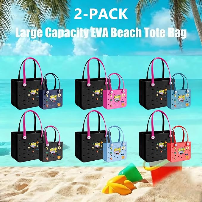 2-Pack Beach Bags Medium & Small,Waterproof Sandproof Rubber Tote Set for Women Men, Vacation Pool Boat Essentials - Image 4