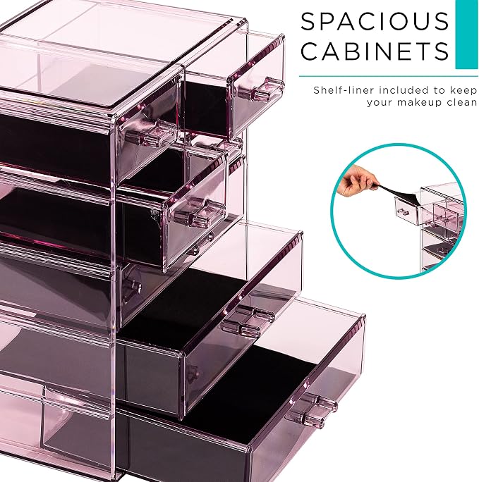 Sorbus Acrylic Makeup Organizer Set, 7-Drawer Vanity & Countertop Cosmetic Storage with Small & Wide Drawers, Purple Makeup Storage for Brushes, Lipsticks, Jewelry – Holiday Gift for Women & Teens - Image 5