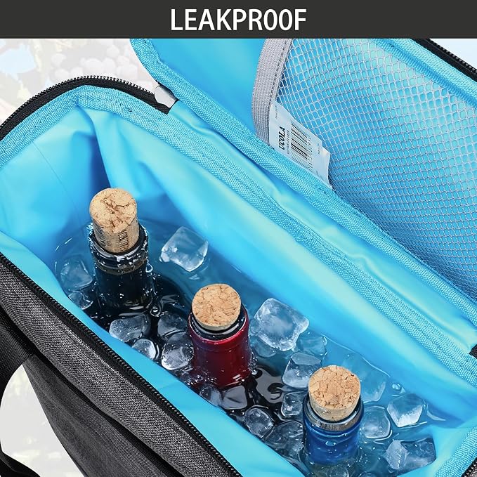 Wine Cooler Bag, Leakproof Insulated Wine Carrier Tote | Fits 2, 3 or 6 bottles with removable divider, shoulder strap, BYOB travel tote for champagne, liquor, picnic and gifts - Image 5