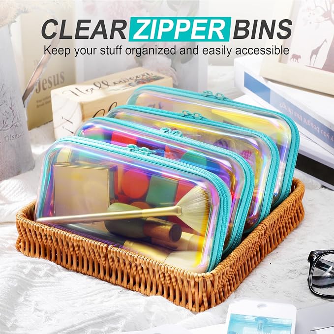 Hoolerry 4 Pcs Hard Clear Zipper Case Makeup Bags Plastic Zipper Pouch Transparent Storage Box Containers for Cosmetics, Snacks, Building Blocks, Puzzles(Clear,7.5 x 3.9 x 2 in,Blue Laser) - Image 5