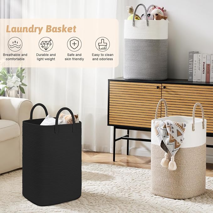 Artfeel Laundry Basket,Woven Cotton Rope Laundry Hamper,60L Versatile Storage for Dirty Clothes,Baby Toys,and Blankets in Bathroom, Nursery,and Living Room - Image 4