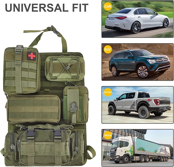 BXBXHD 6 Pack Tactical Truck Organizer Back Seat Storage Car Seat Storage Bag Molle Panels for vehicles, Car and SUV with Lots of Handy Compartments (Army green) - Image 2