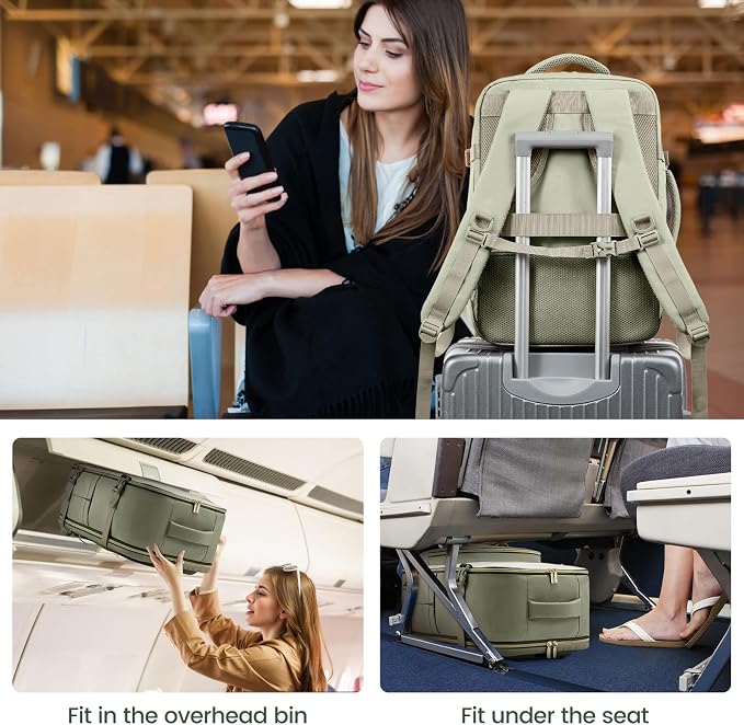 LOVEVOOK Travel Backpack For Women,40L Carry On Backpack Flight Approved,TSA Personal Item Travel Bag Fits 17 Inch Laptop,Weekender Overnight Daypack with Toiletry Bag and Cube,White Light-brown - Image 7