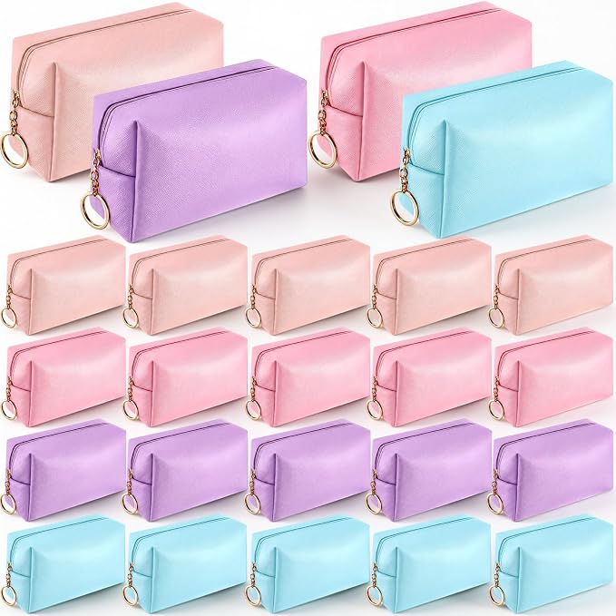 Chunful 24 Pcs Preppy Makeup Bag PU Leather Cosmetic Bag Bulk Makeup Plain Pouch Waterproof Toiletry Purse for Women Traveling Preppy Pencil Case Valentine's Day Gifts(Pastel Color) by Chunful
