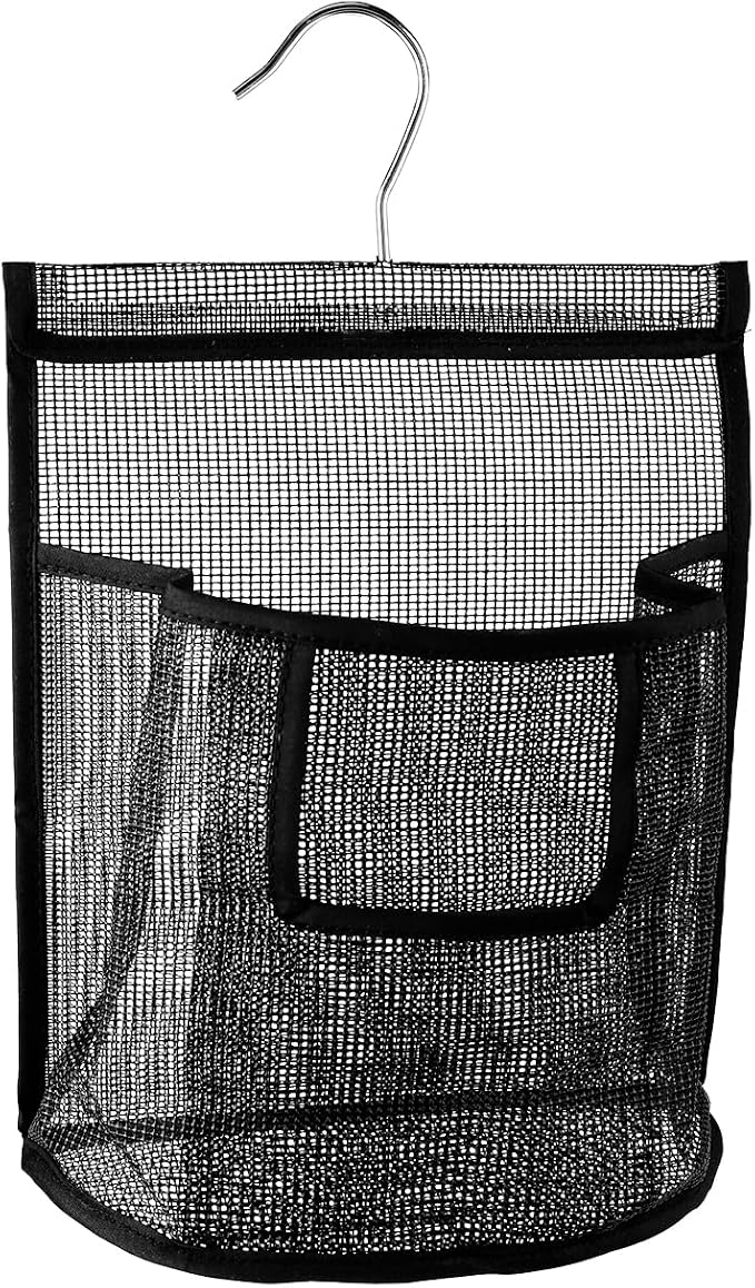 Tabanzhe Hanging Mesh Bag with Hook,Peg Bag Basket Shower Caddy Laundry Organizer Reusable Clothes Pegs Bag for Washing Lines Home College Travel Gym, Black, Toiletry Bag by Tabanzhe