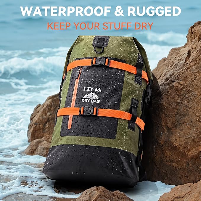 HEETA Dry Bags Waterproof Backpack 40L for Men & Women, Roll Top Heavy Duty Cushioned Hiking Backpack for Kayaking Boating Paddle Boarding Fishing Travel Camping Beach Vacation Cruise Ship Essentials - Image 2