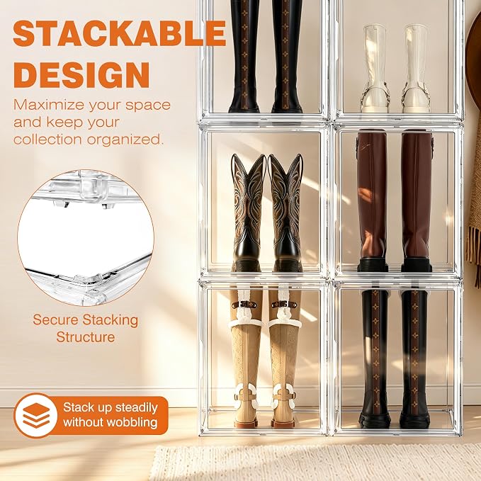 5 Pack XXX-Large Extra Large Acrylic Display Case 17.3'' x 13'' x 13'', Transparent Sneaker Boxes Clear Plastic Stackable Boot & Shoe Boxes Large Showcase for Helmet, Handbag, Figures Collectibles - Image 3